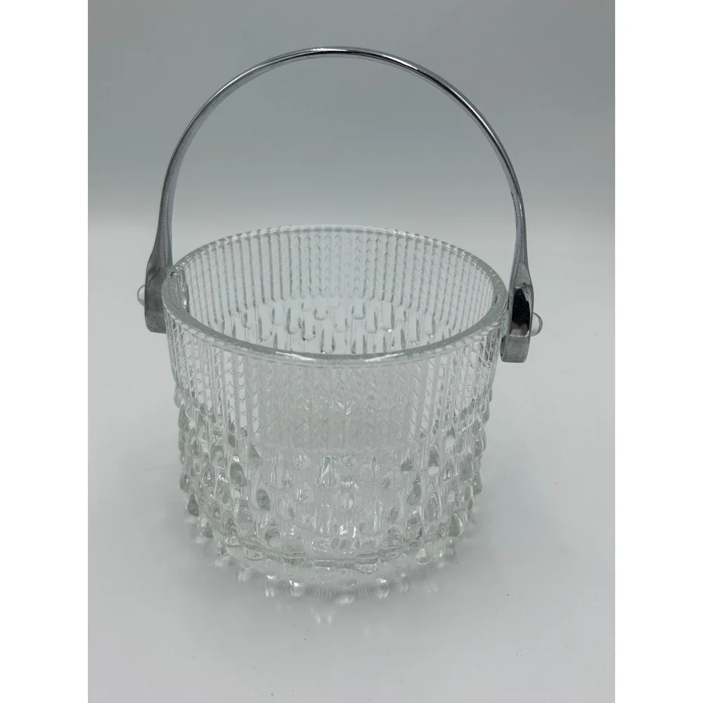 Teleflora Glass Ice Bucket Vintage Mid Century w/ Chrome‎ Handle Made in France